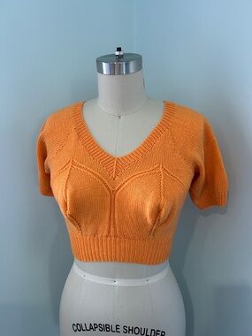 Cropped V-Neck Knit Top in Bright Orange no size